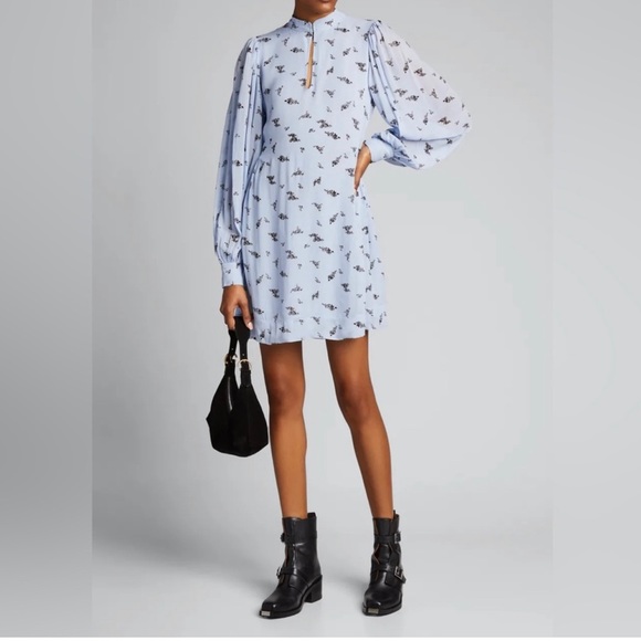 Ganni Georgette Printed Keyhole Longsleeve Dress - sz 6 - Picture 1 of 13
